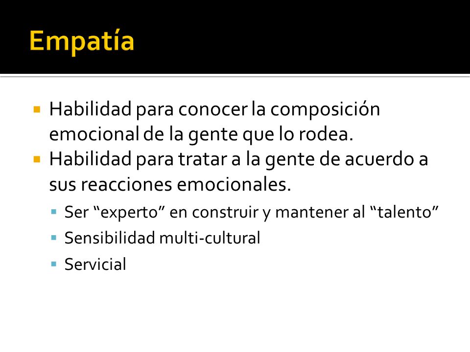 Empatía Habilidad para conocer la composición emocional de la gente que lo rodea.