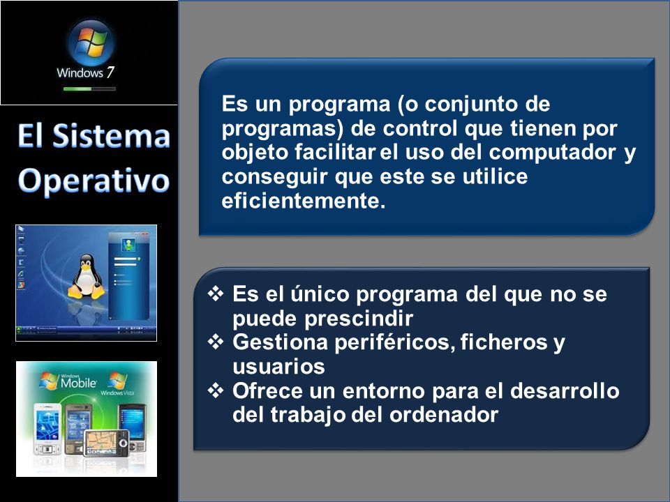 Es un programa (o conjunto de programas) de control que tienen por objeto facilitar el uso del computador y conseguir que este se utilice eficientemente.