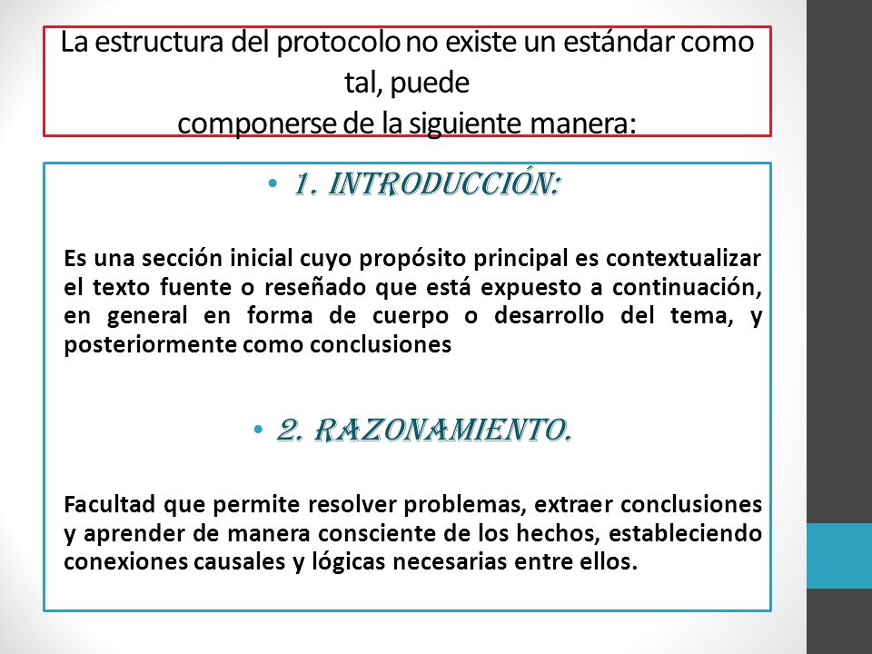 La estructura del protocolo no existe un estándar como tal, puede componerse de la siguiente manera: