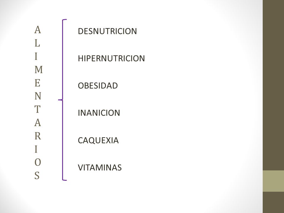 A L I M E N T A R I O S DESNUTRICION HIPERNUTRICION OBESIDAD INANICION CAQUEXIA VITAMINAS