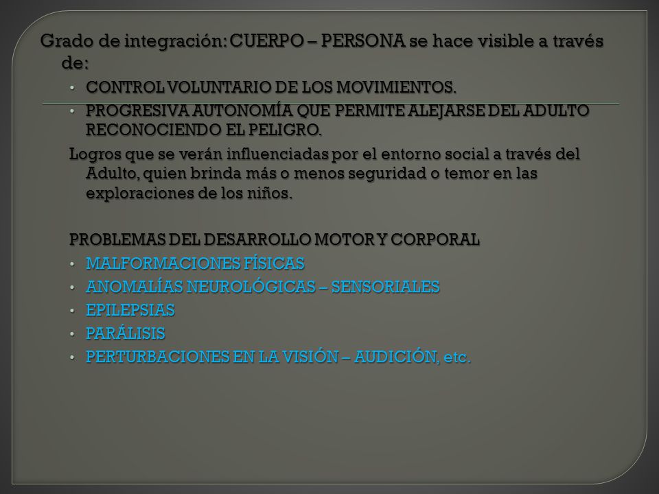 Grado de integración: CUERPO – PERSONA se hace visible a través de: