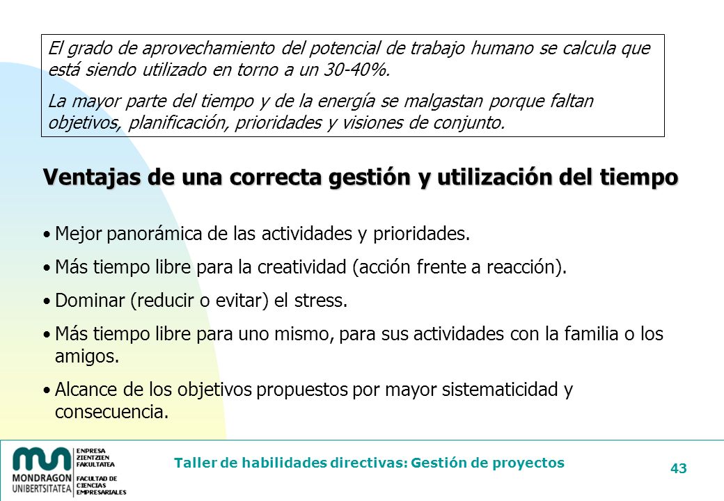 Ventajas de una correcta gestión y utilización del tiempo