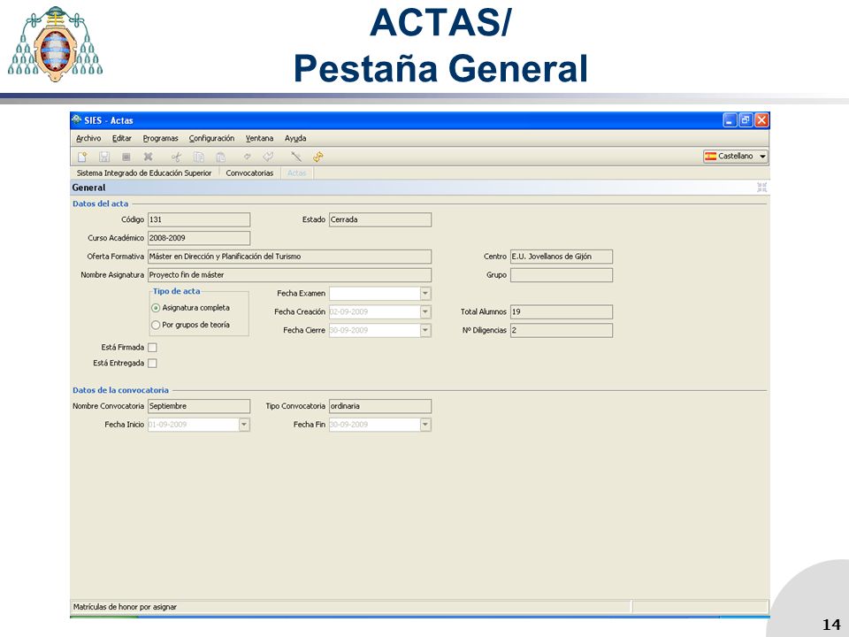 ACTAS/ Pestaña General