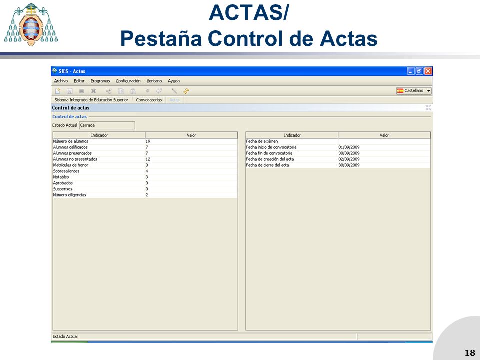 ACTAS/ Pestaña Control de Actas