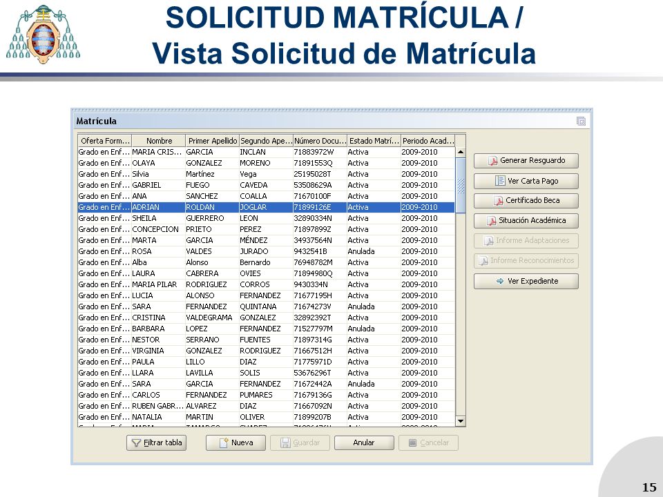 SOLICITUD MATRÍCULA / Vista Solicitud de Matrícula