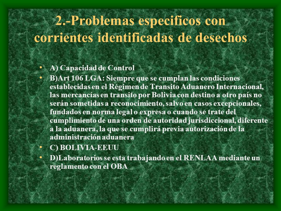 2.-Problemas especificos con corrientes identificadas de desechos