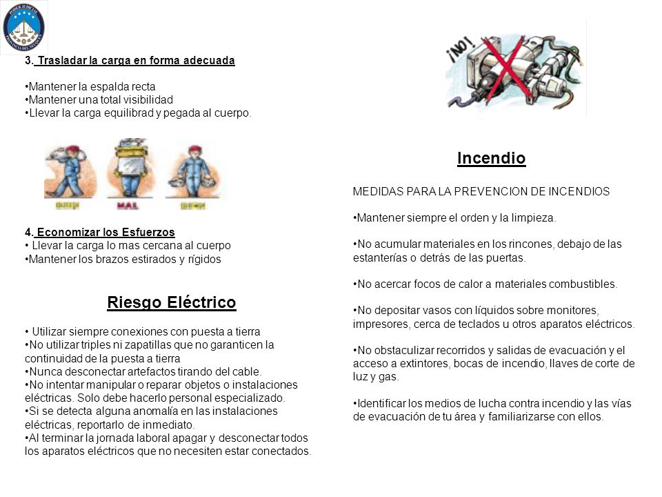 Incendio Riesgo Eléctrico 3. Trasladar la carga en forma adecuada