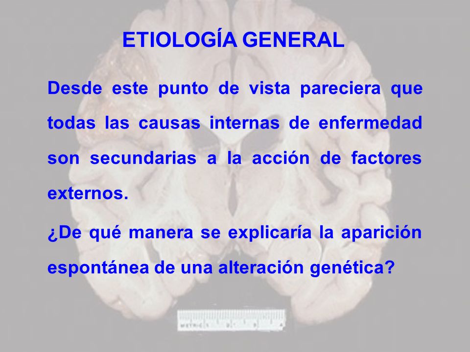 ETIOLOGÍA GENERAL Desde este punto de vista pareciera que todas las causas internas de enfermedad son secundarias a la acción de factores externos.