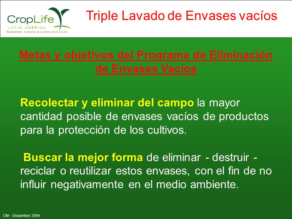Metas y objetivos del Programa de Eliminación de Envases Vacíos