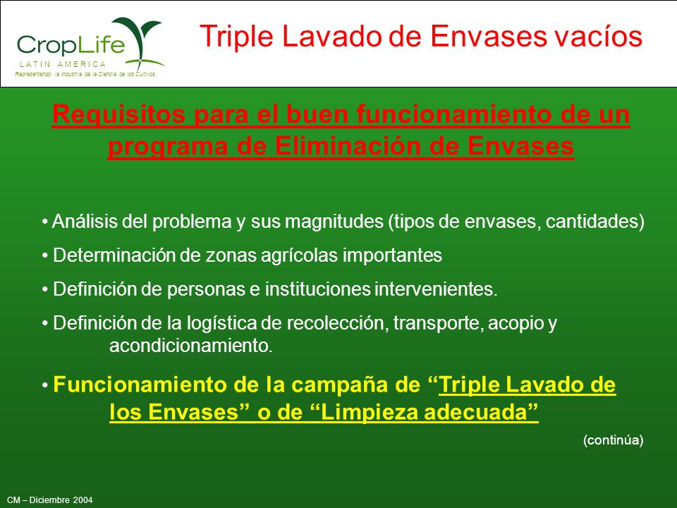 Requisitos para el buen funcionamiento de un programa de Eliminación de Envases