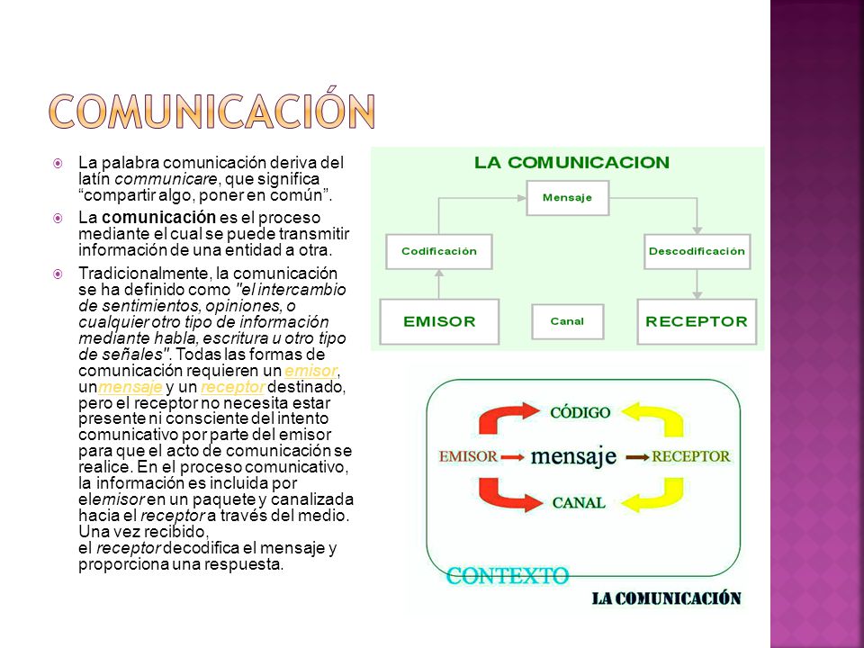 COMUNICACIÓN La palabra comunicación deriva del latín communicare, que significa compartir algo, poner en común .