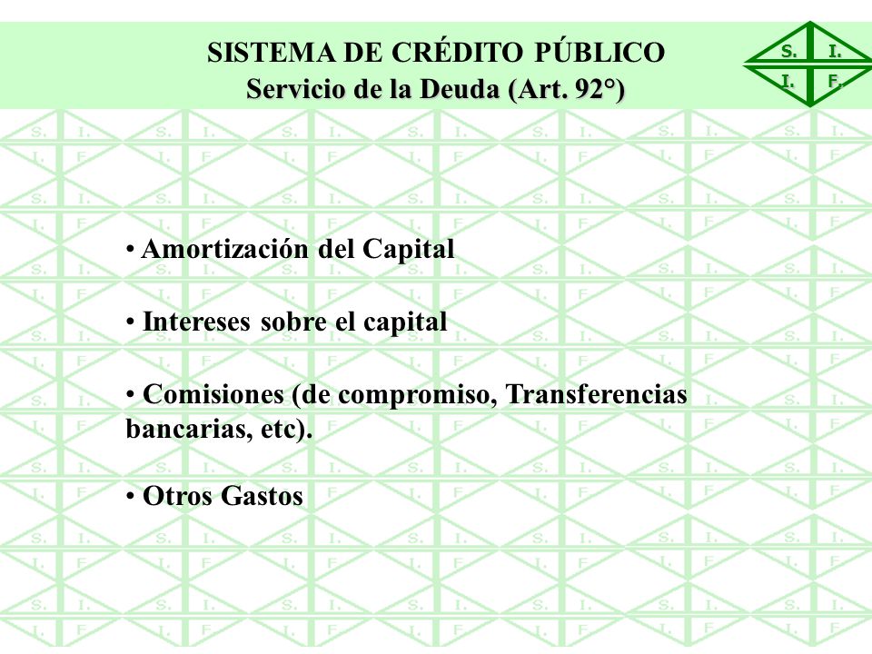 SISTEMA DE CRÉDITO PÚBLICO Servicio de la Deuda (Art. 92°)