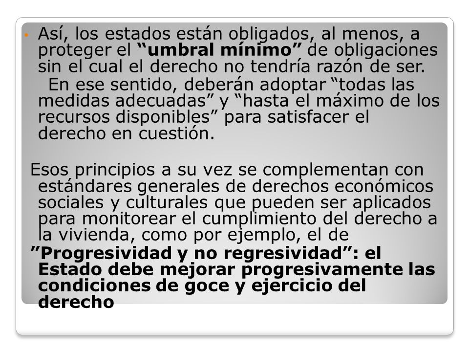 Así, los estados están obligados, al menos, a proteger el umbral mínimo de obligaciones sin el cual el derecho no tendría razón de ser.