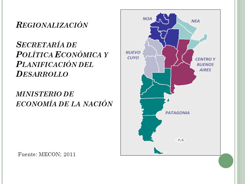 Regionalización Secretaría de Política Económica y Planificación del Desarrollo ministerio de economía de la nación