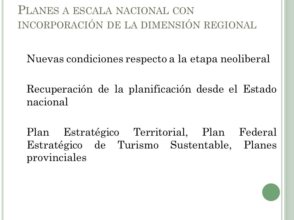 Planes a escala nacional con incorporación de la dimensión regional