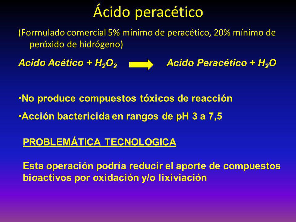 Ácido peracético (Formulado comercial 5% mínimo de peracético, 20% mínimo de peróxido de hidrógeno)