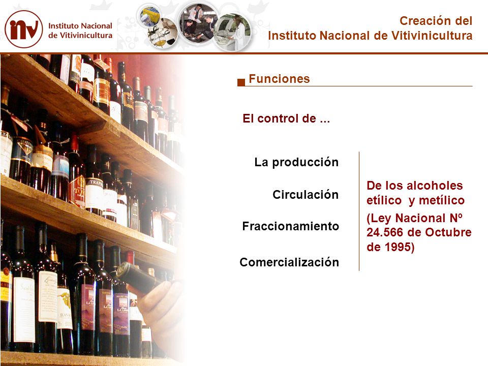 Creación del Instituto Nacional de Vitivinicultura. Funciones. El control de ... La producción. De los alcoholes etílico y metílico.