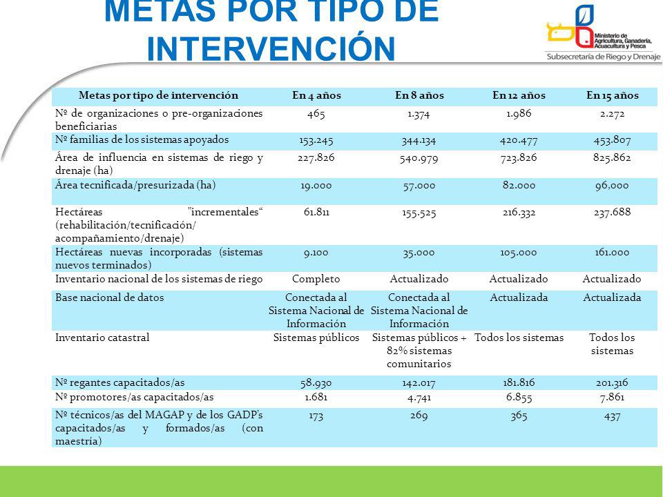 METAS POR TIPO DE INTERVENCIÓN Metas por tipo de intervención