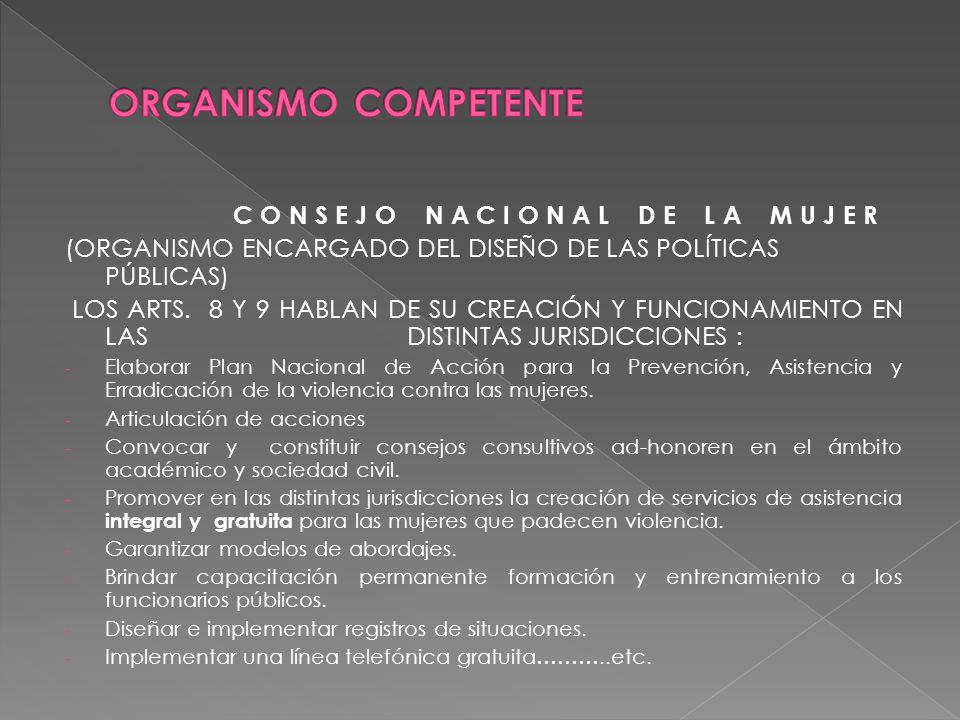 ORGANISMO COMPETENTE C O N S E J O N A C I O N A L D E L A M U J E R
