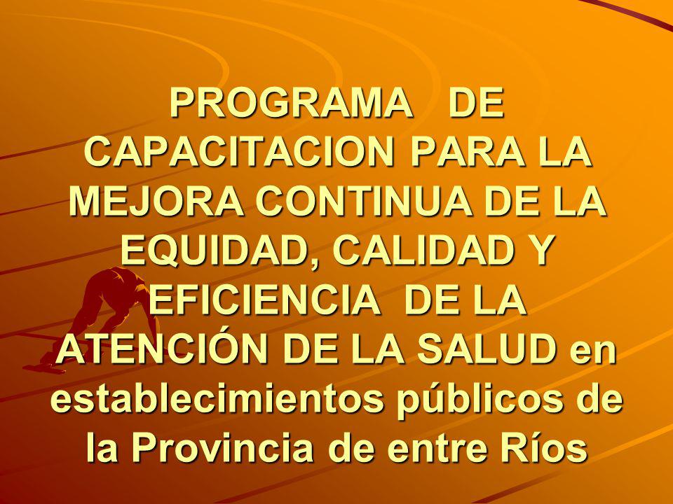PROGRAMA DE CAPACITACION PARA LA MEJORA CONTINUA DE LA EQUIDAD, CALIDAD Y EFICIENCIA DE LA ATENCIÓN DE LA SALUD en establecimientos públicos de la Provincia de entre Ríos