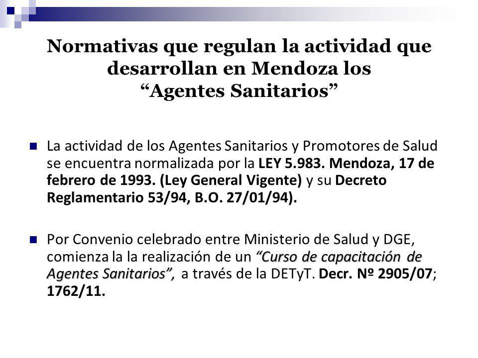 Normativas que regulan la actividad que desarrollan en Mendoza los Agentes Sanitarios