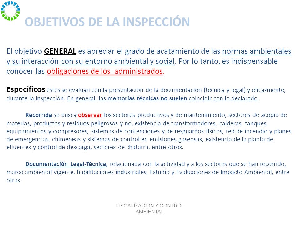 OBJETIVOS DE LA INSPECCIÓN