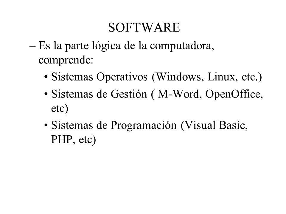 SOFTWARE Es la parte lógica de la computadora, comprende: