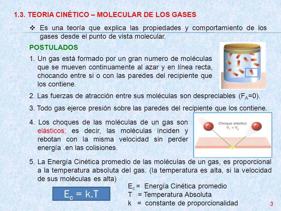 Ec = k.T 1.3. TEORIA CINÉTICO – MOLECULAR DE LOS GASES