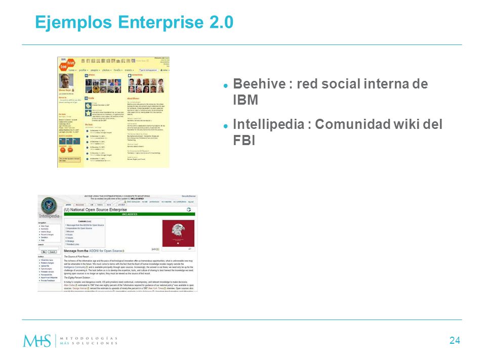 Ejemplos Enterprise 2.0 Beehive : red social interna de IBM