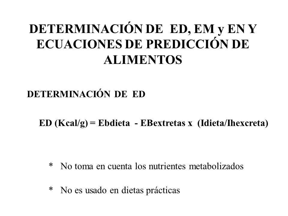 DETERMINACIÓN DE ED, EM y EN Y ECUACIONES DE PREDICCIÓN DE ALIMENTOS