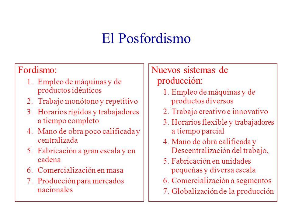 El Posfordismo Fordismo: Nuevos sistemas de producción: