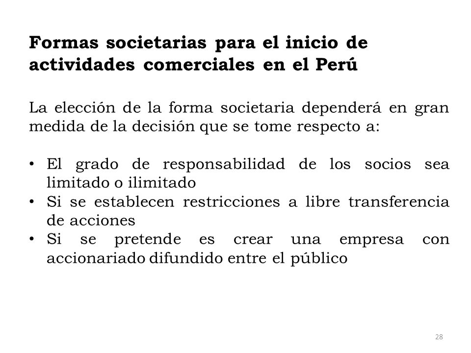 Formas societarias para el inicio de actividades comerciales en el Perú