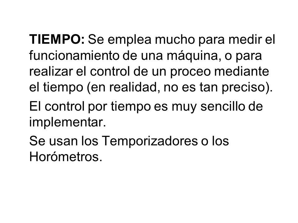 TIEMPO: Se emplea mucho para medir el funcionamiento de una máquina, o para realizar el control de un proceo mediante el tiempo (en realidad, no es tan preciso).