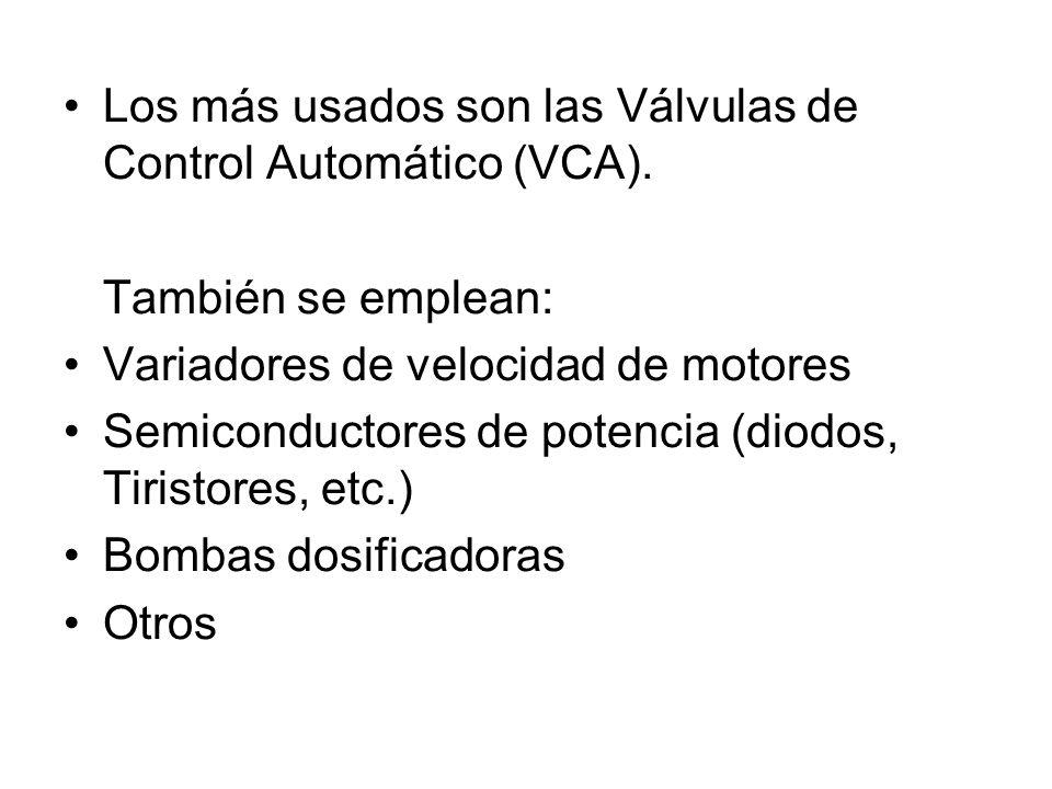 Los más usados son las Válvulas de Control Automático (VCA).
