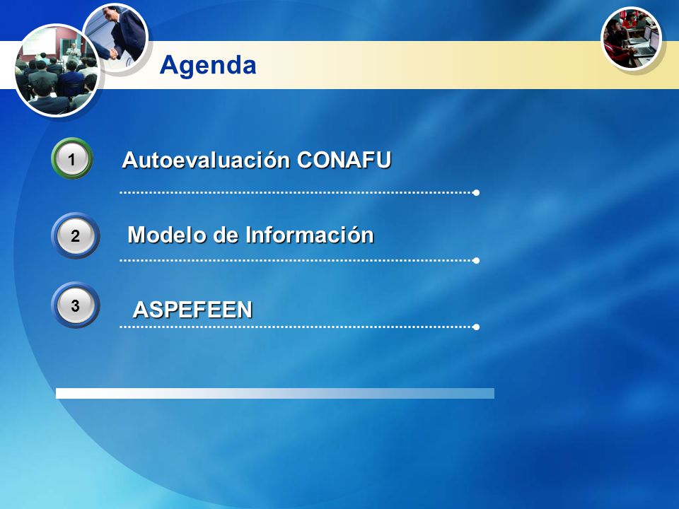 Agenda 1 Autoevaluación CONAFU 2 Modelo de Información 3 ASPEFEEN
