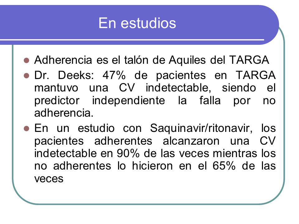En estudios Adherencia es el talón de Aquiles del TARGA