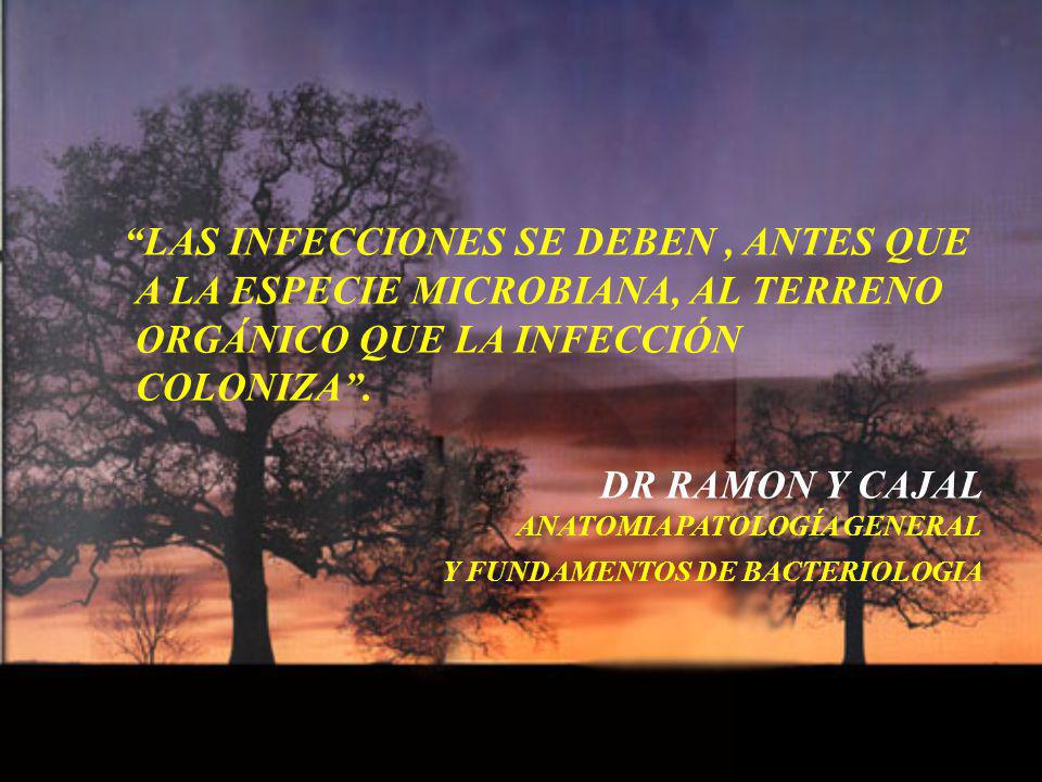 LAS INFECCIONES SE DEBEN , ANTES QUE A LA ESPECIE MICROBIANA, AL TERRENO ORGÁNICO QUE LA INFECCIÓN COLONIZA .