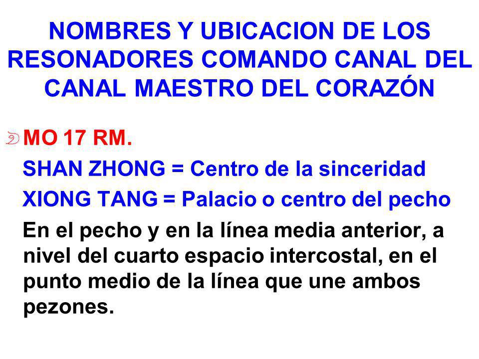 NOMBRES Y UBICACION DE LOS RESONADORES COMANDO CANAL DEL CANAL MAESTRO DEL CORAZÓN