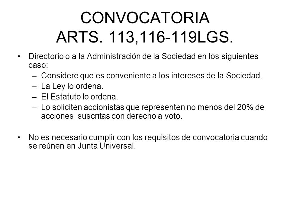 CONVOCATORIA ARTS. 113, LGS.