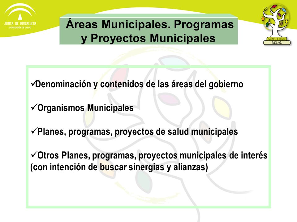 Áreas Municipales. Programas y Proyectos Municipales