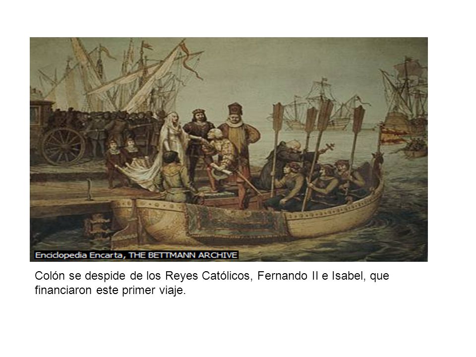 Colón se despide de los Reyes Católicos, Fernando II e Isabel, que financiaron este primer viaje.