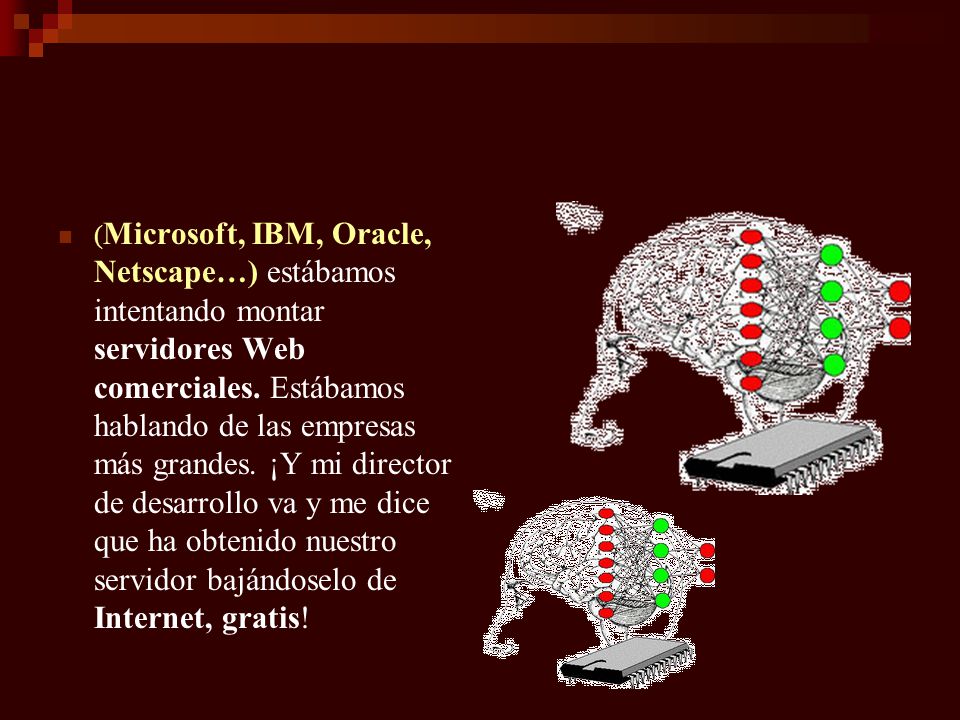 (Microsoft, IBM, Oracle, Netscape…) estábamos intentando montar servidores Web comerciales.