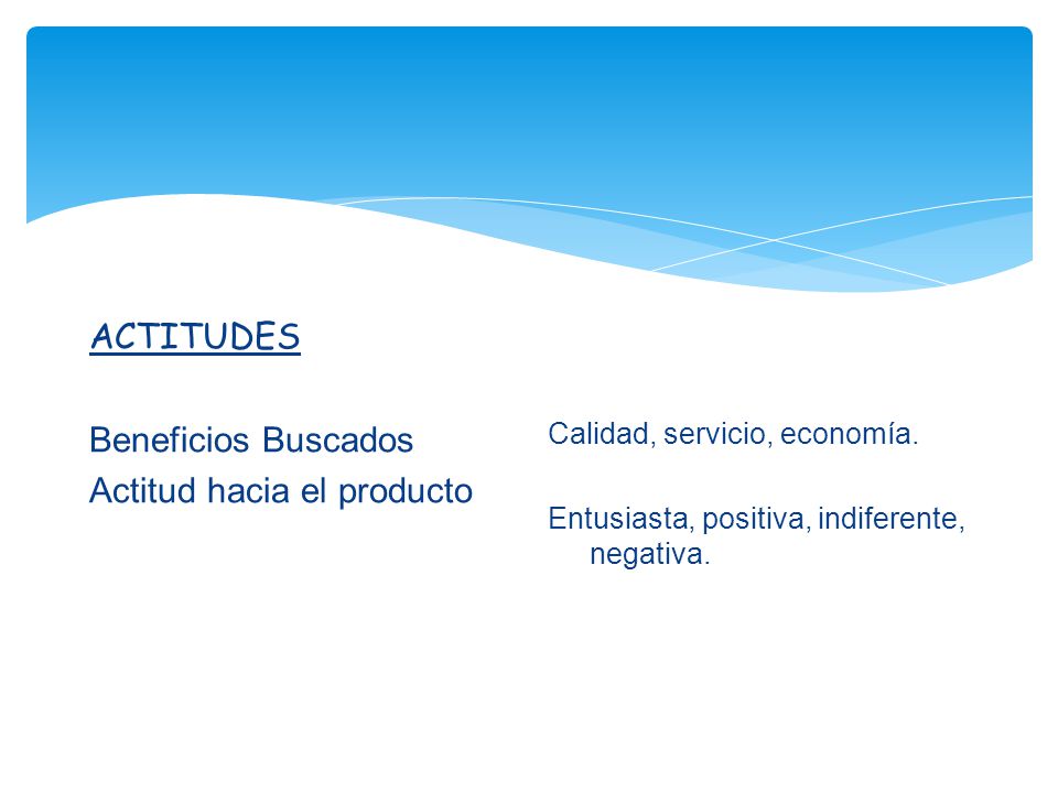 ACTITUDES Beneficios Buscados Actitud hacia el producto