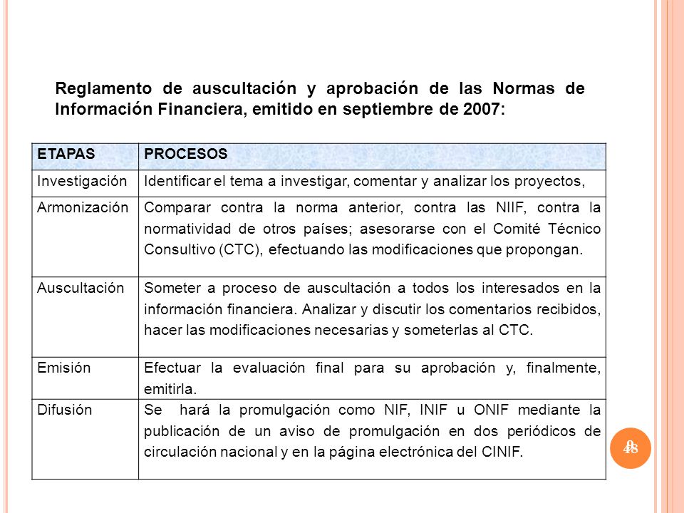 Reglamento de auscultación y aprobación de las Normas de Información Financiera, emitido en septiembre de 2007: