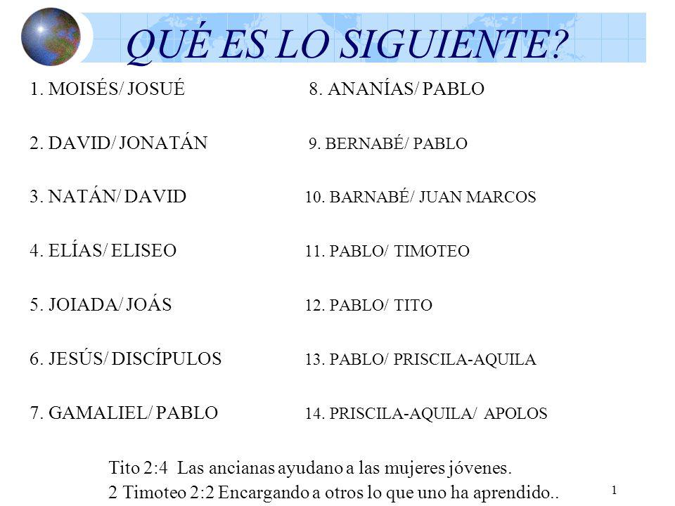 QUÉ ES LO SIGUIENTE 1. MOISÉS/ JOSUÉ 8. ANANÍAS/ PABLO