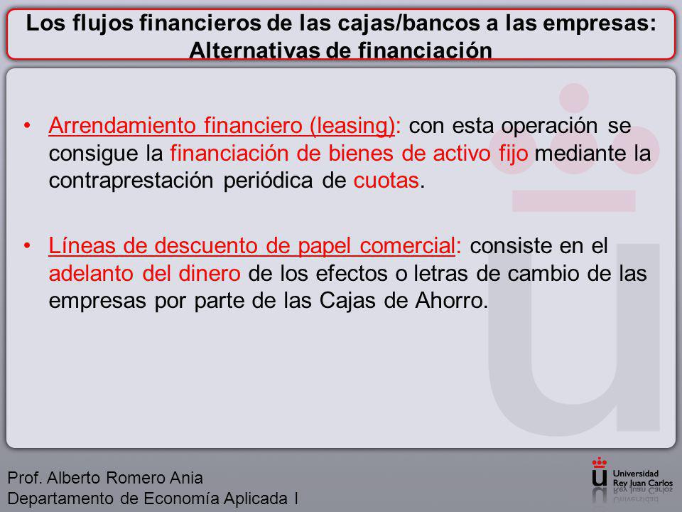 Los flujos financieros de las cajas/bancos a las empresas: Alternativas de financiación