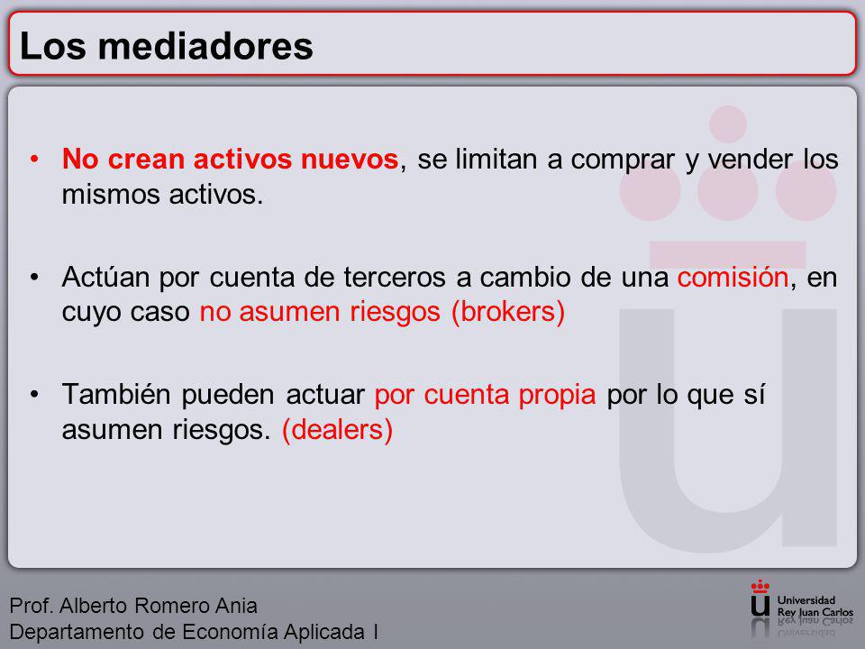 Los mediadores No crean activos nuevos, se limitan a comprar y vender los mismos activos.