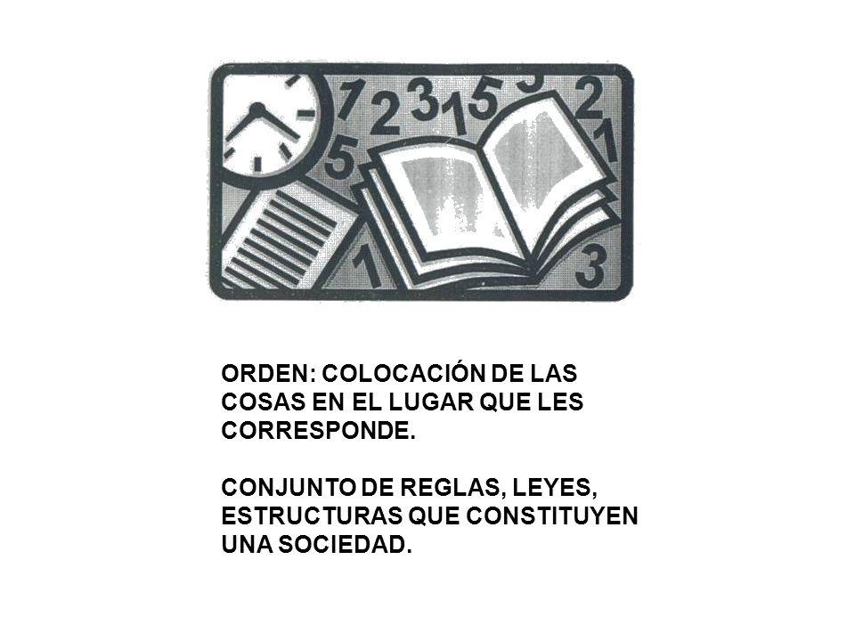 ORDEN: COLOCACIÓN DE LAS COSAS EN EL LUGAR QUE LES CORRESPONDE.