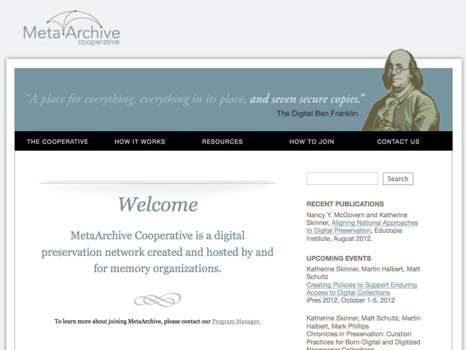 MetaArchive Home Page Updated DDP Workshop for ETDs 9/11/2012