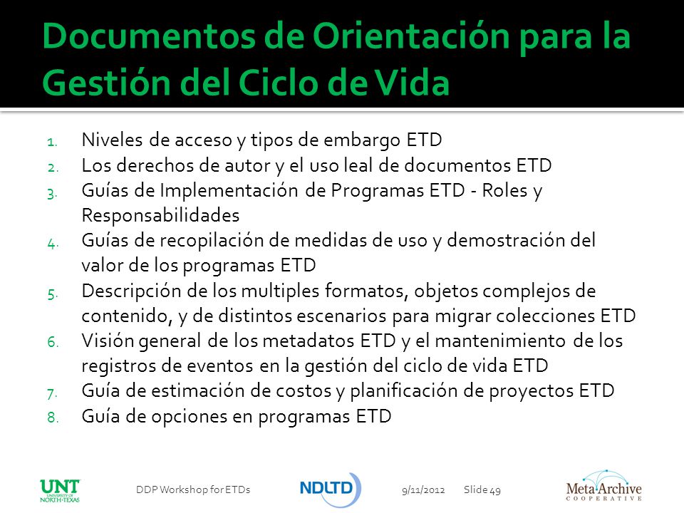 Documentos de Orientación para la Gestión del Ciclo de Vida